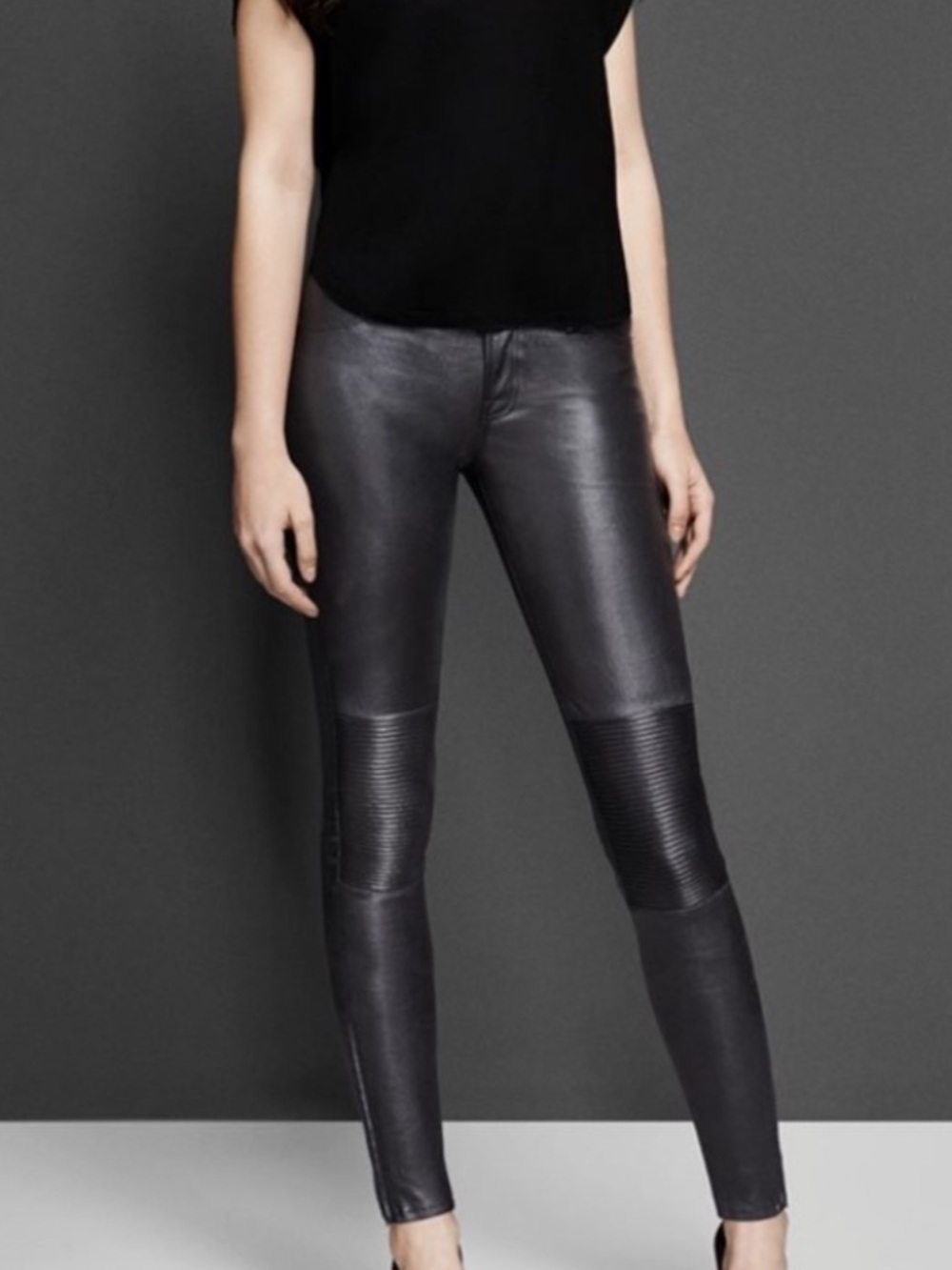 J Brand Nicola Moto Lambskin Leather Pants NWT Size 26 Pewter Grey